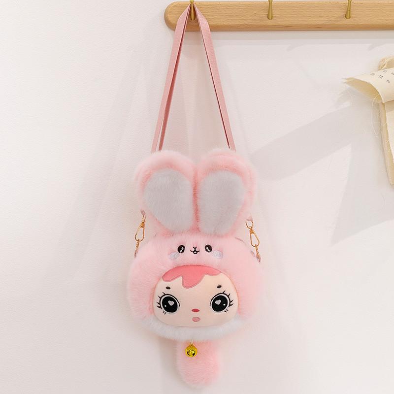 Baby Rabbit Three Plush Toy Shoulder Bag With Adjustable Strap Design Zipper