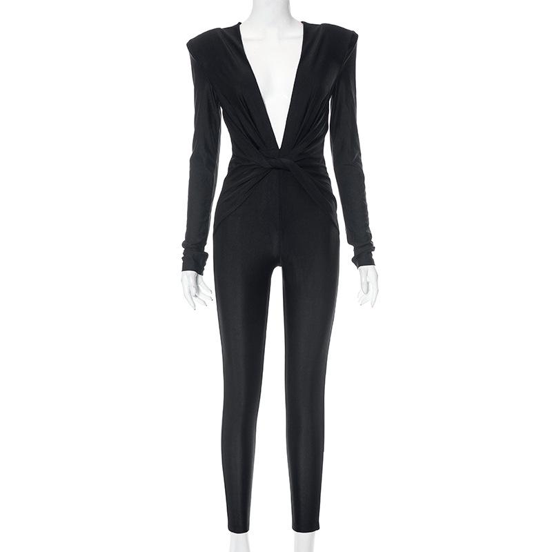 

QICED Женский осенне-зимний комбинезон Design Sense с длинными рукавами и подтяжкой бедер Spice L чёрный