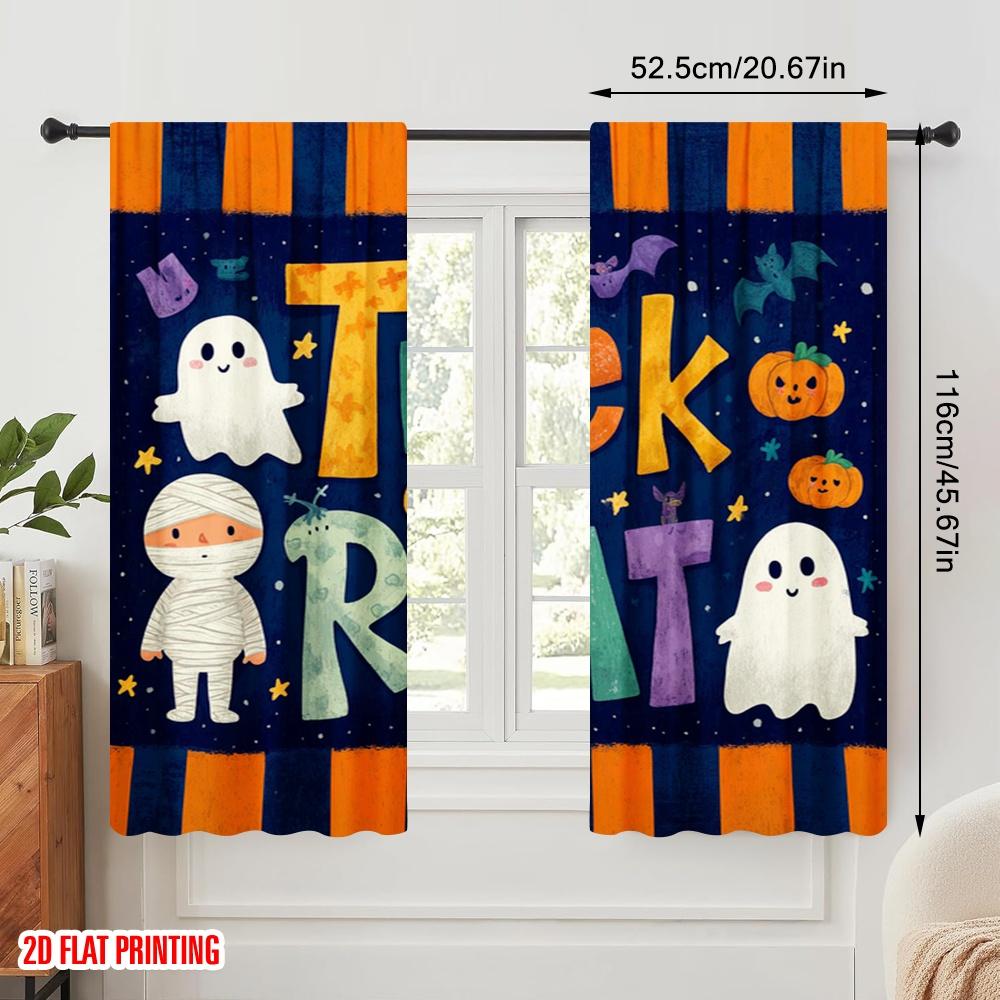 2pcs,2D Plane Printing Pattern Curtains Halloween Festivity Polyester Fabric (without Rod) Home Decor Use for Living Room &