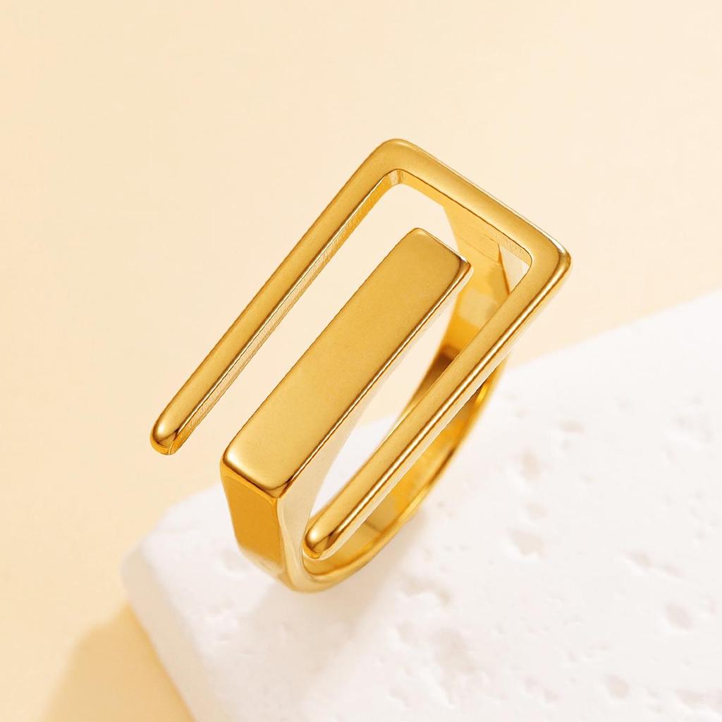 INS Style Geometric Hollow Line Design Stainless Steel Ring