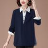 Plus Size Pure Cotton Polo Shirt - Early Autumn Long-Sleeve with Turn-Down Collar for Middle-Aged Women