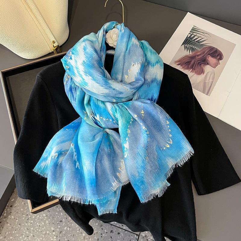 Summer Fire Clouds Niche Literary and Colorful Cotton and Linen Scarf for Women Versatile Spring and Summer Scarf Seaside Travel Shawl