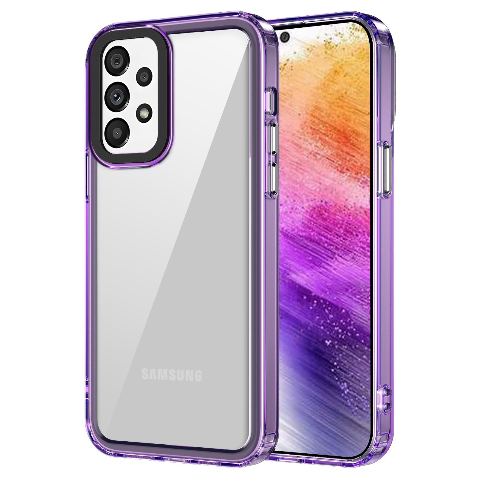 

For Samsung Galaxy A73 5G Case PC+TPU 2 in 1 Crystal Clear Phone Cover Transparent Purple
