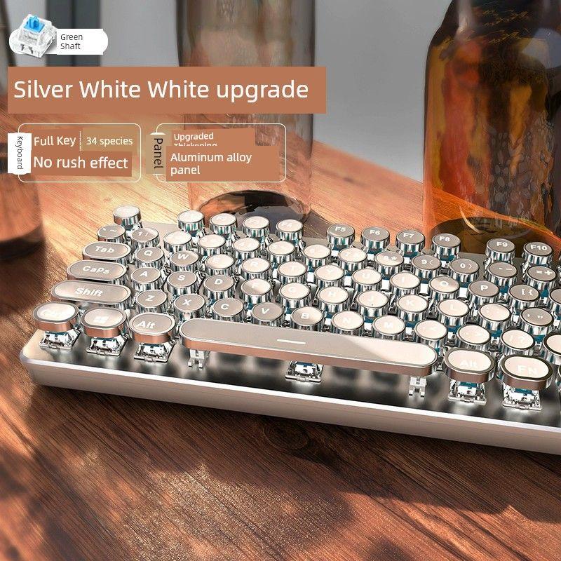

Беспроводная Bluetooth киберспортивная игровая механическая клавиатура и мышь, комплект, зеленые переключатели, ретро панк, для девочек, для офиса [Upgrade] Silver White-White-Green Shaft