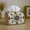 1pc Local American Tribal Tissue Box with a Geometric Symmetrical Design In Teal And Red, a Sturdy Napkin Holder Suitable for Your Car, Kitchen, Dinin