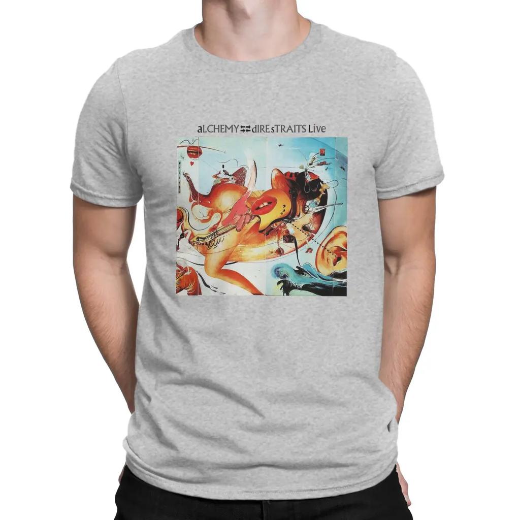 Alchemy  Music T-Shirts for Men Dire Straits Band Unique Cotton Tees Crew Neck Short Sleeve T Shirts Original Tops