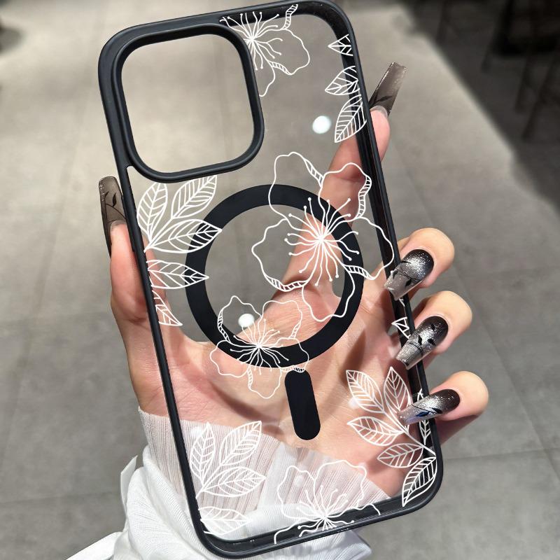 

Magnetic Black Frame for 17 Pro Max, 12, 13, 14, 15, 15 Pro, and 16 Acrylic Flowers iPhone 15 Pro