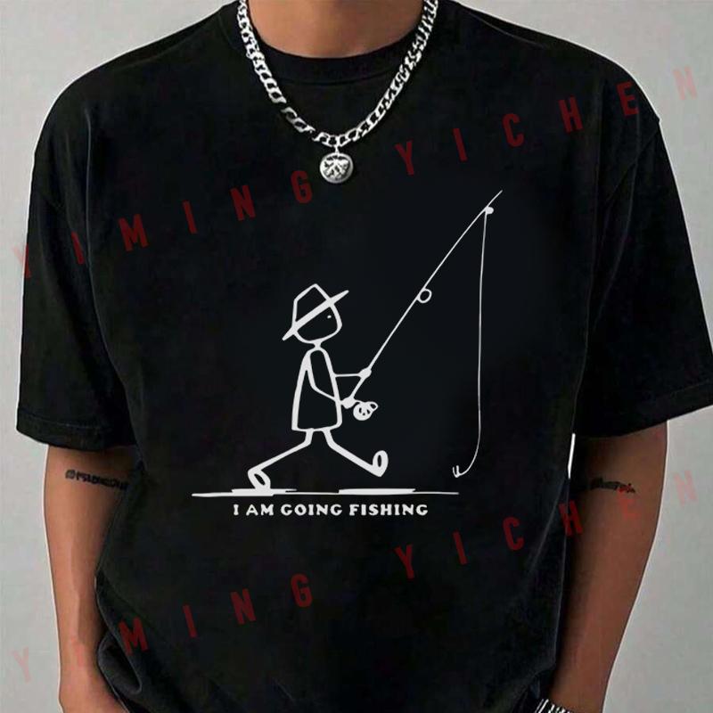I'M Going Fishing Pattern Motorcycle T-Shirt Men Hip Hop Streetwear Unisex Casual Fashionable S