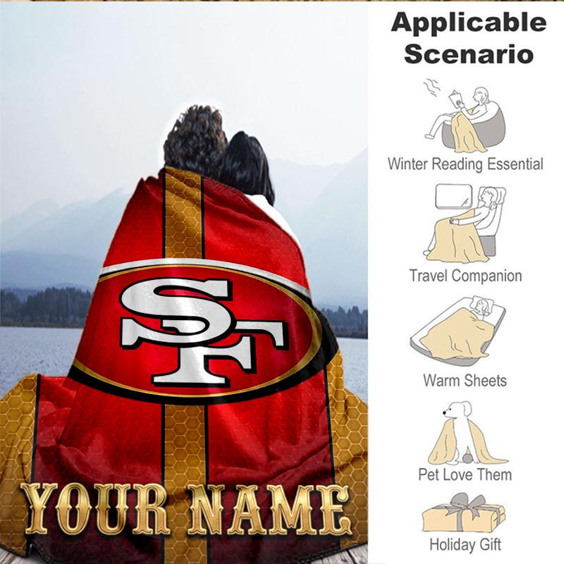 1PC Custom Name Blanket Faithful 49ers Football Flannel Blankets Patterns Throw Blanket All-Season Soft Gift for Couch, Bed, Camping, Birthday Gifts