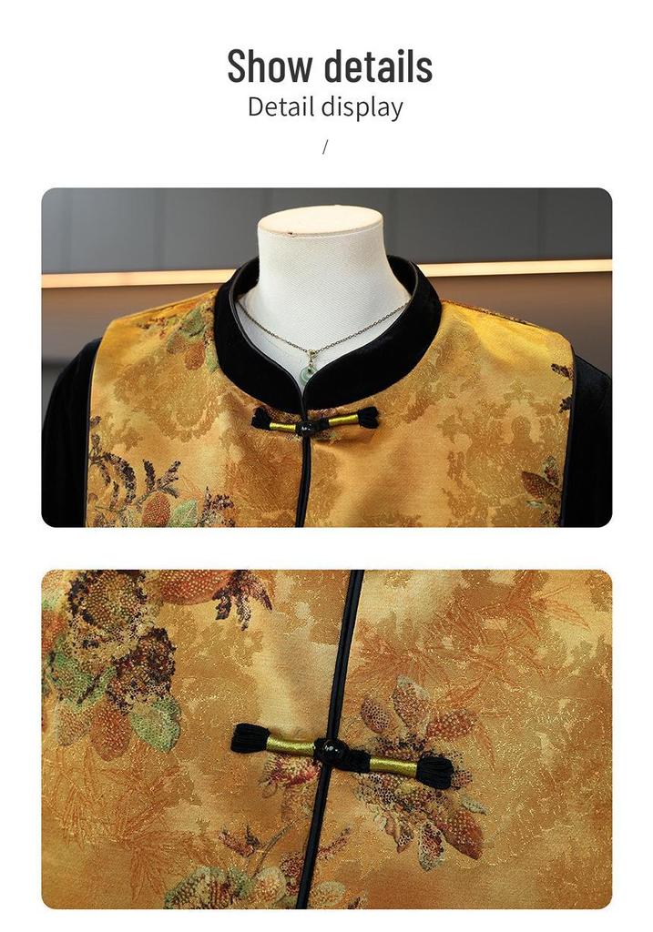 Spring & Autumn 2026 Chinese-Style Golden Velvet Suit for Mothers: Elegant Three-Piece Set