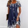 2026 Damen Sommer Neues Mode Print Rundhals Schulterfrei Kurzarm Kleid