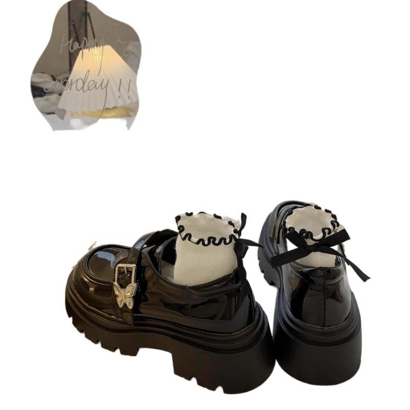 Schwarz Damen Lederschuhe mit dicker Sohle 2025 neu Frühling und Herbst Britischer Stil dicker Absatz erhöht runde Zehenpartie japanischer JK Loafer Einzelschuh