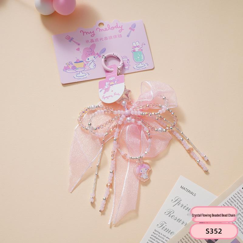 Sanrio Crystal Bow Beaded Jewelry Keychain - Lace Handbag Charm, Korean Style