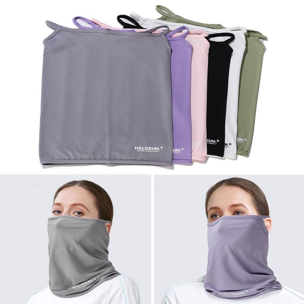 Fashion Ice Silk Summer Bandana Windproof Breathable Hang-Ear Neck Gaiter Sun UV Protection Dustproof Mesh Face Cover Running