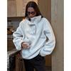 Womens Oversized High-Neck Fleece Pullover Sweater With Half Button Detail Loose Fit Long Sleeve Top Winter