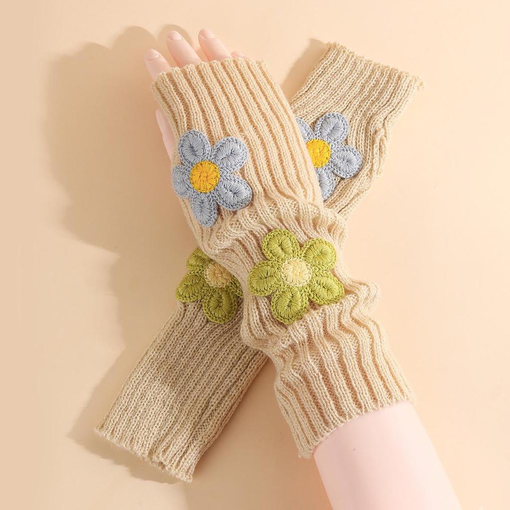 Damen Strickwolle Fingerlose Handschuhe - College Style Y2K Armstulpen für Herbst und Winter