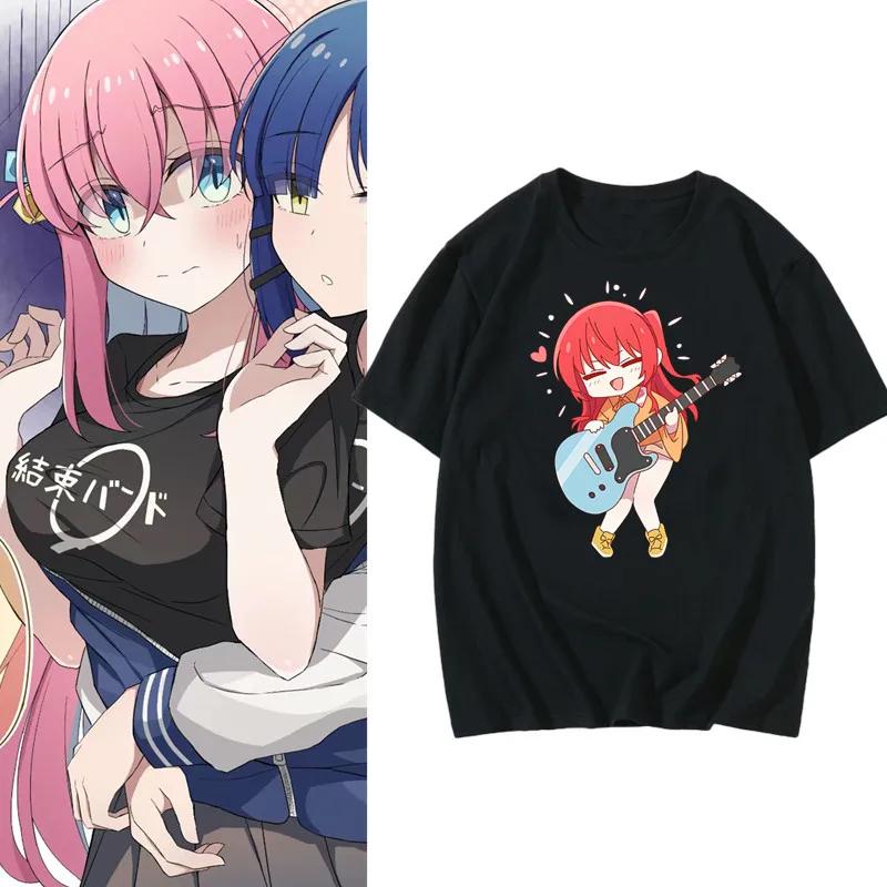 2026 Summer Bocchi The Rock! Kessoku Band Color Block Black T Shirt Oversized Streetwear Anime Graphic Tee for Men Women