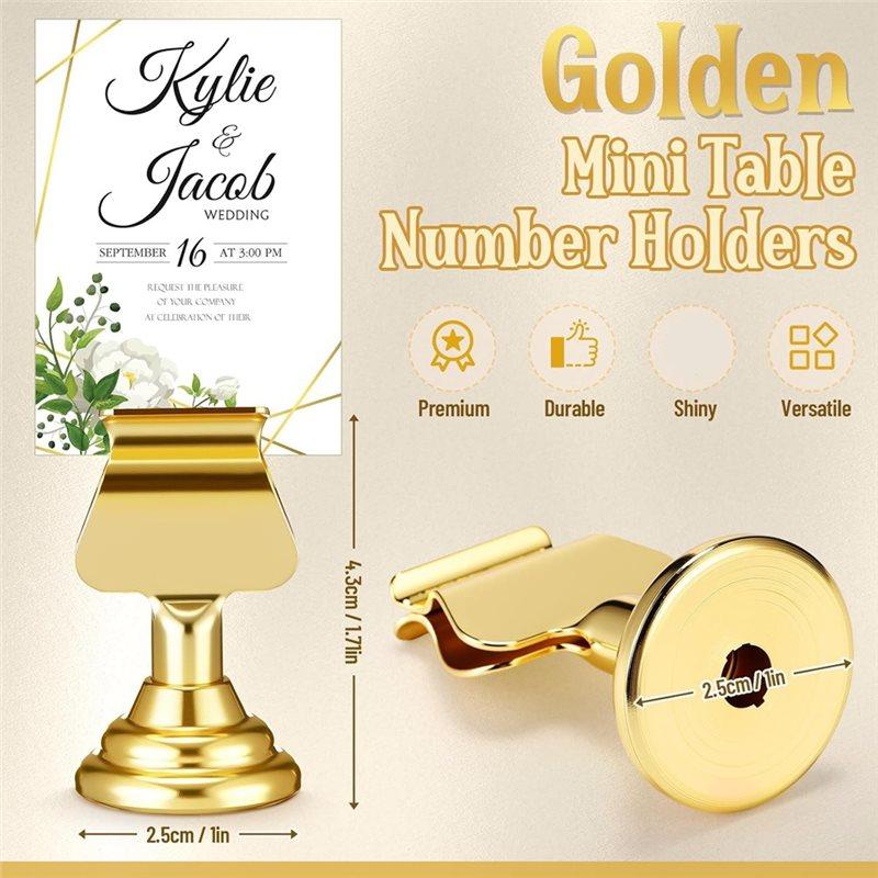 ABBP-Soportes Metálicos Dorados para Números de Mesa 1.7 Pulgadas Mini Soportes para Tarjetas de Lugar Soportes Dorados para Números de Mesa