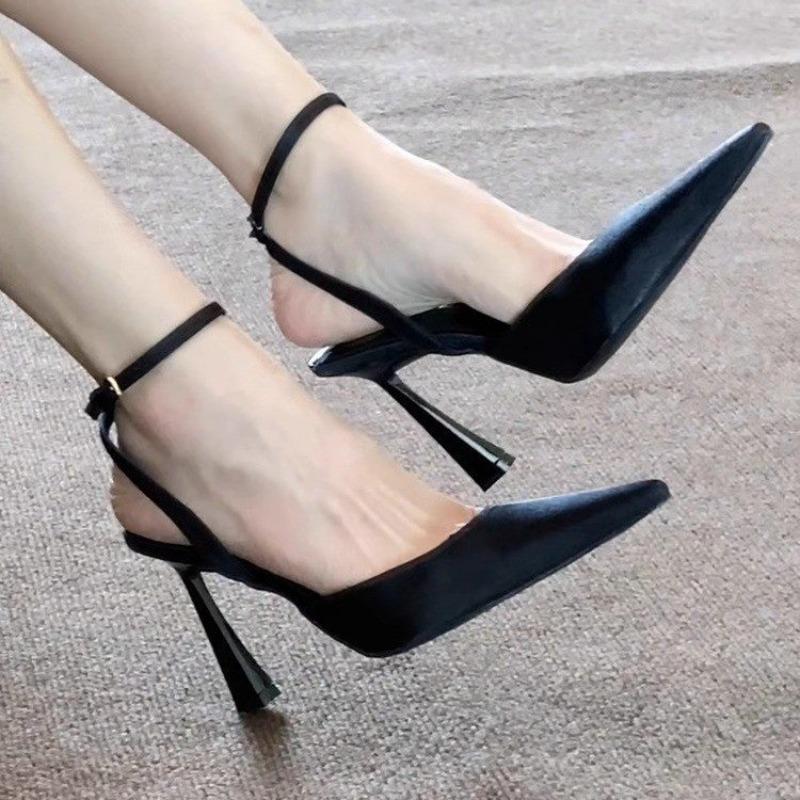 Kadın Yüksek Topuklu Yaz Yeni Moda Sivri Burunlu Topuklu Ayakkabılar Kadın Stiletto Slingback Sığ Düğünler Gelin Ayakkabıları Zapatos Mujer