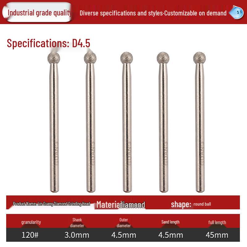 Diamond 3mm Shank Spherical Grinding Head for Jade Carving & Metal Mold Processing