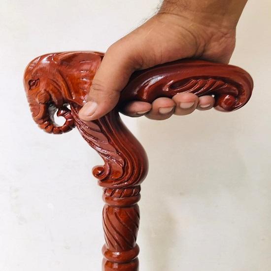 Hand Carved Elephant Head Wooden Walking Cane Walking Stick