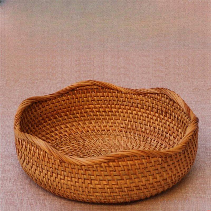 A84E-Retro Handmade Woven Basket Decorative Storage Bamboo Basket Storage Basket Home Water Fruit Basket