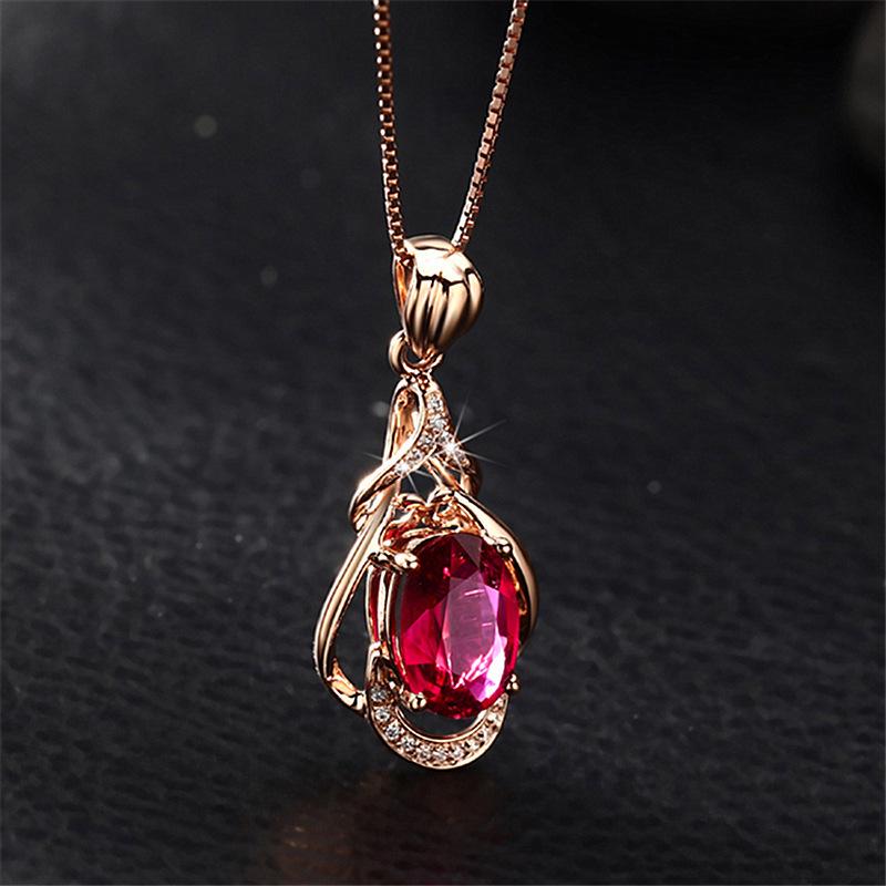 18K Gold-Plated Korean Garnet Pendant Necklace for Women