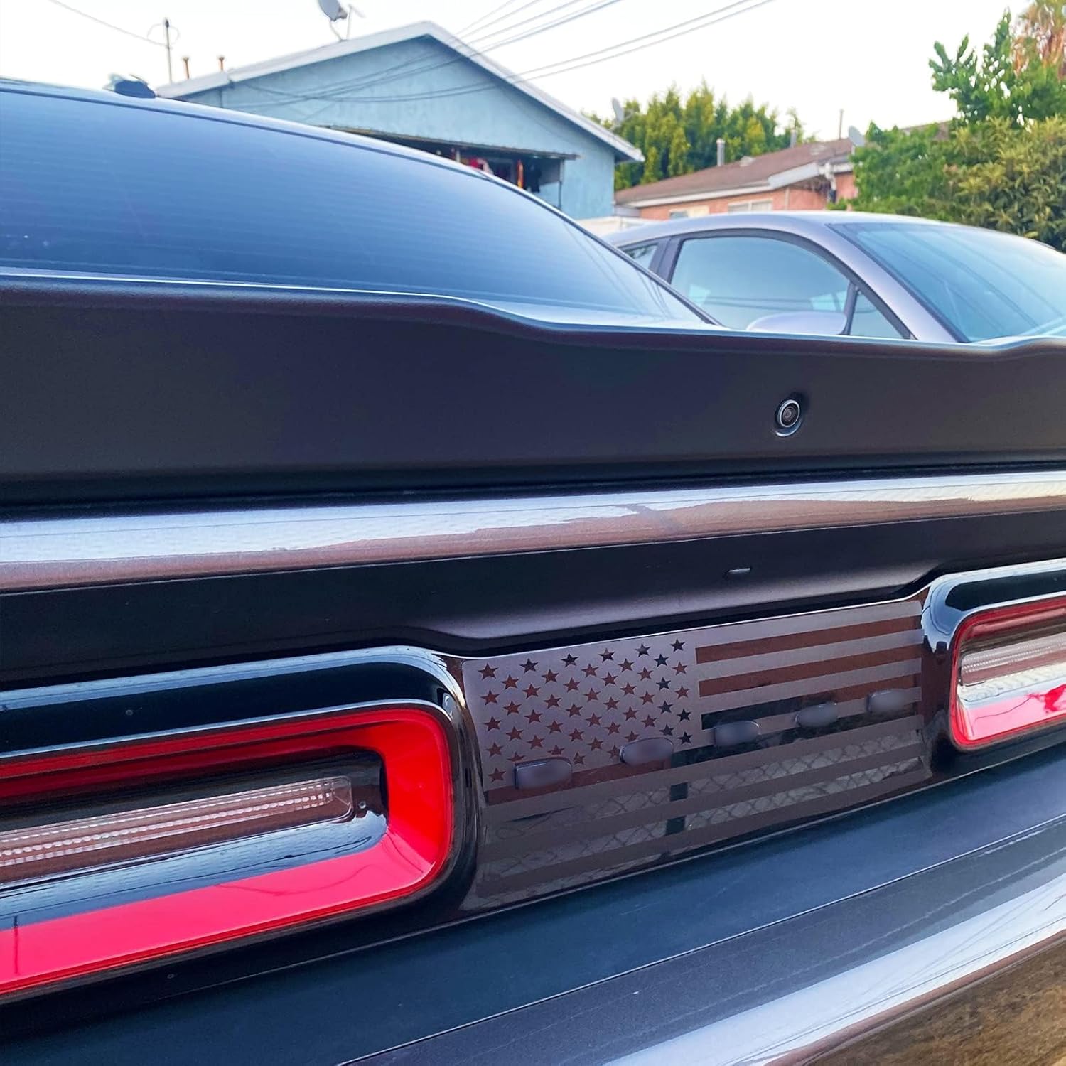 Xinghe for Dodge Challenger 2015-2022 Tail Light Decal American Flag Decal, Matte Black Rear Light Sticker Decal Exterior Accessories for Dodge