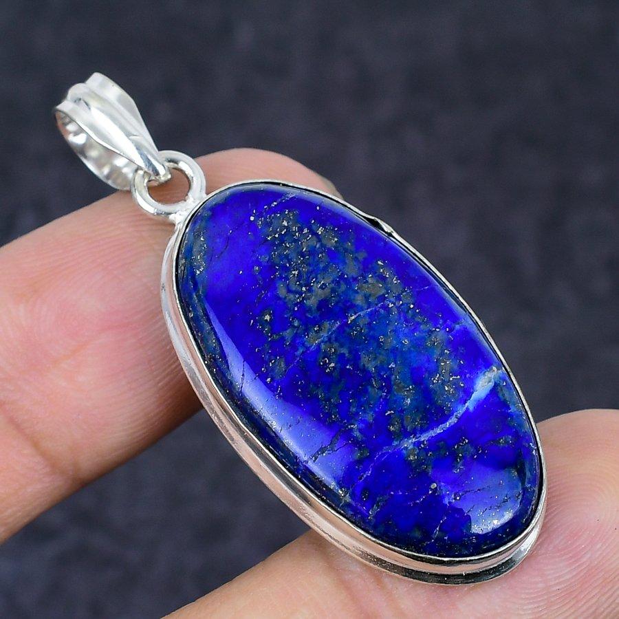 Lapis Lazuli Gemstone Handmade 925 Sterling Silver Jewelry Pendant 1.97" D2Z21