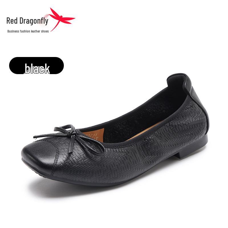 Red Dragonfly Women s Summer Slip-On Low Heel Leather Shoes with Bowknot 37 чёрный