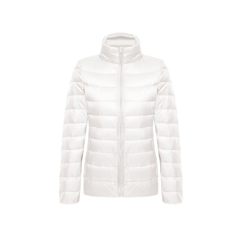 Women's Minimalist Solid-Color Down Jacket with Stand Collar Lightweight Style Plus Size Available