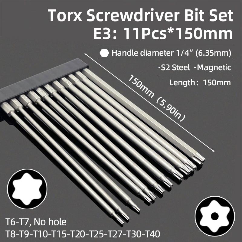 50/75/100/150mm Security Tamper Proof Magnetic Screwdriver Set Drill Bit Screw Driver Bits Hex Torx Flat Head 1/4" Hand Tools