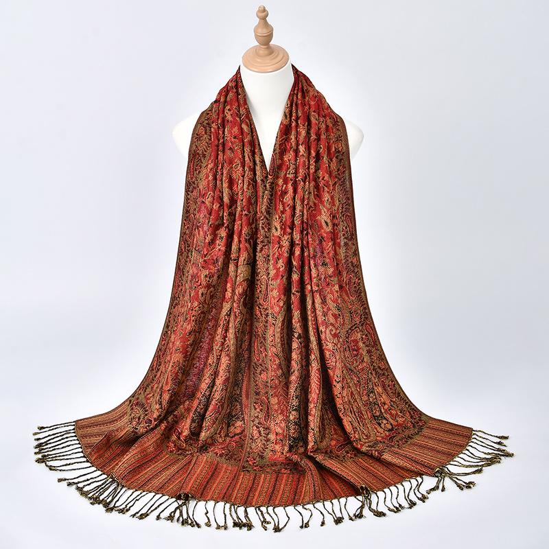 Retro Żakardowy Wzór Paisley Frędzle Hidżab Bawełna Wiskoza Kobiety Muzułmańskie Szale Hidżab Duży Rozmiar Długie Chusty Damska Moda Chusta na Głowę