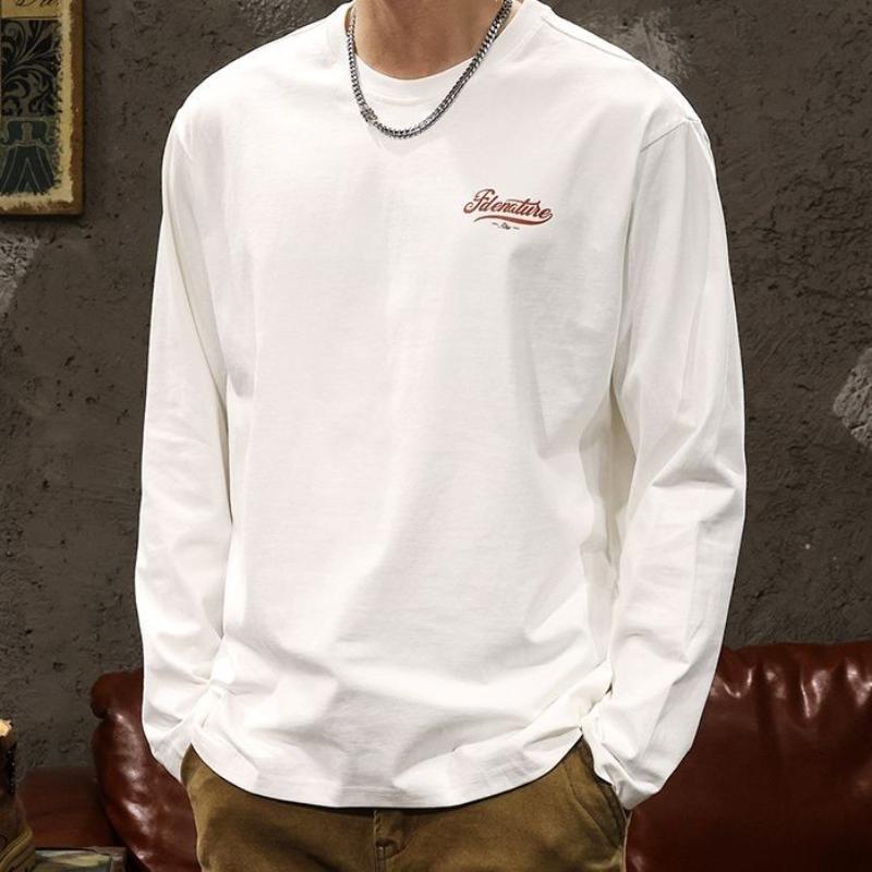 

Футболка с длинным рукавом из чистого хлопка Мужская Осень Зима Новая Корейская Модная Универсальная Свободная Большого размера Нижняя рубашка Топ L белый