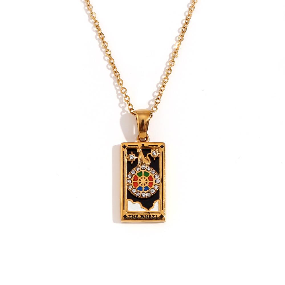 18K Gold-Plated Stainless Steel Tarot Card Necklace - European & American Retro Style