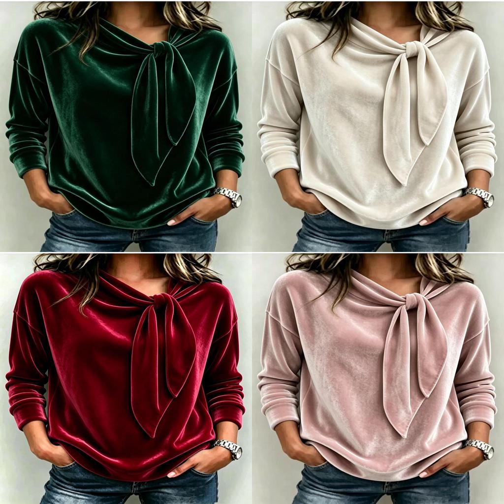 Velvet Top For Women With Pure Color Design And Round Neck For Christmas Casual Wear