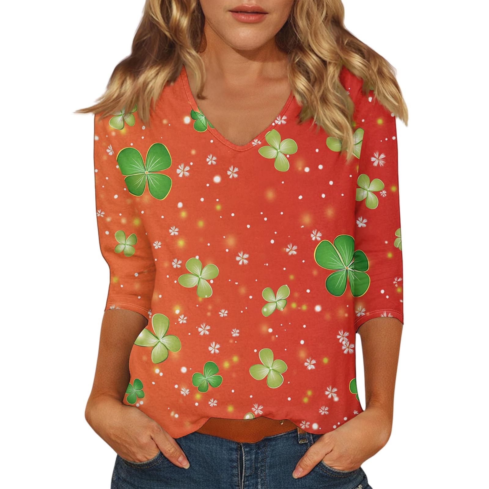 

Women s Casual Fashionable Sexy Comfortable V-Neck Printed Three-Quarter Sleeve Top XL