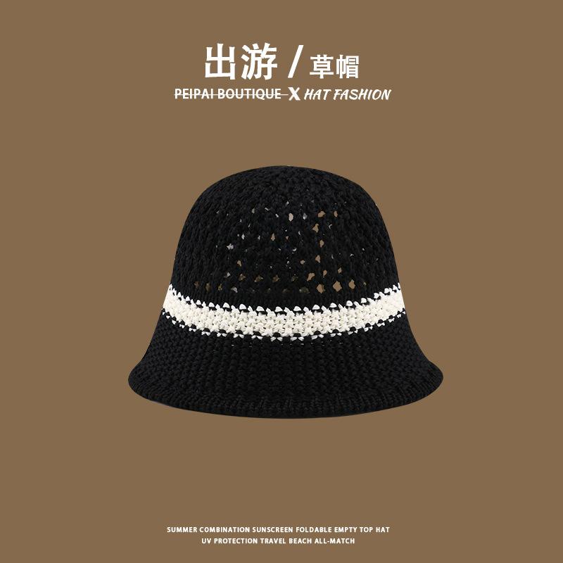 Women's Straw Hat Woven Sunshade Beach Hat Summer Hollow Breathable Bucket Hat Beach Sunshade Hat