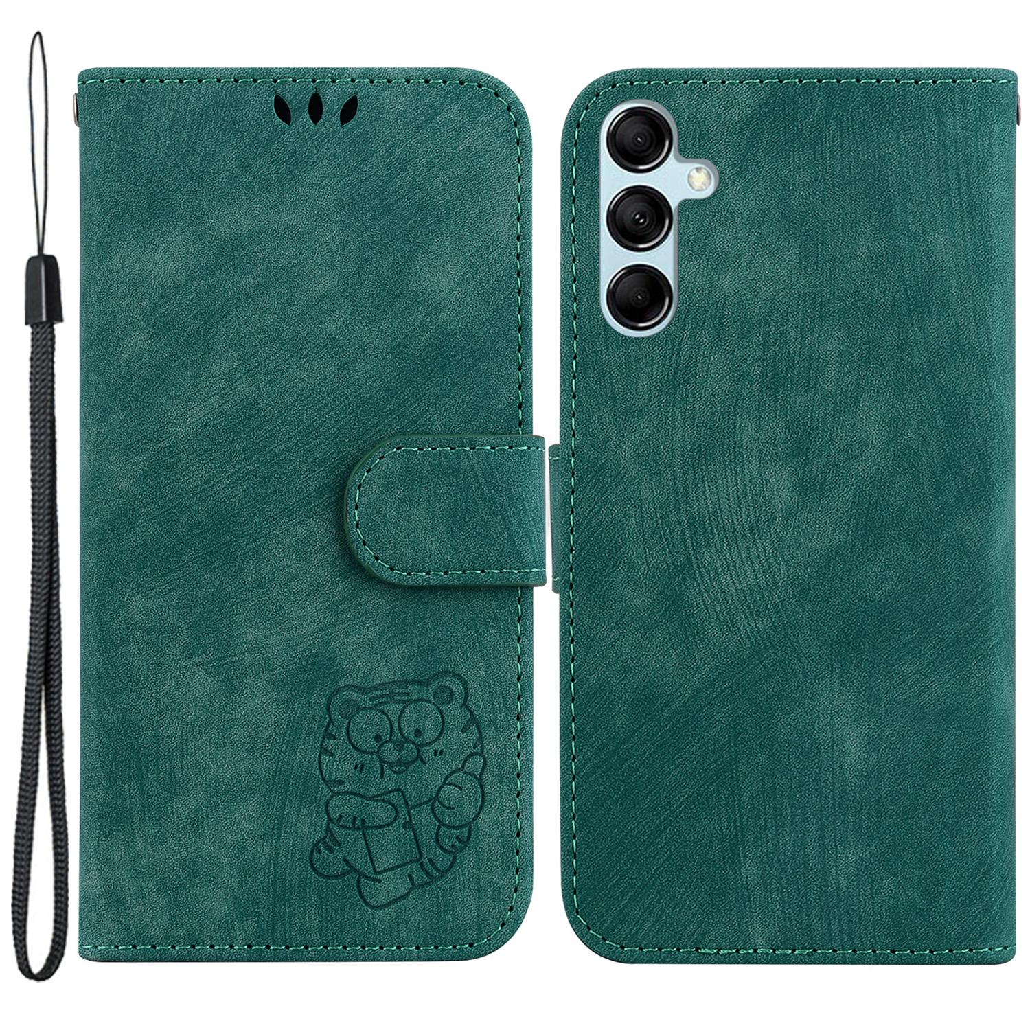 

For Samsung Galaxy M34 5G/F34 5G Wallet Stand Leather Case Cute Tiger Imprint Phone Cover Green