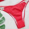 Maillot de bain bikini uni à bretelles fendues et diamants