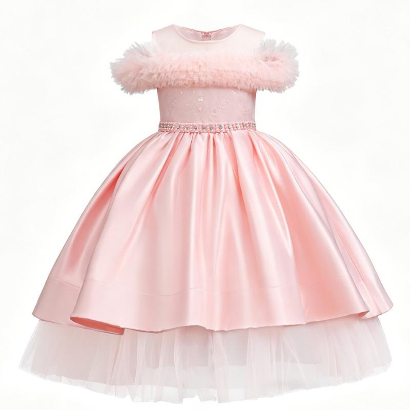 Girls Long Tulle Dress Princess Party Performance Gown