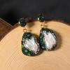 Natural Baroque Pearl Inlaid Zircon Green Earrings for Women Luxury Vintage Fashion Jewelry Stud Earrings GE1602