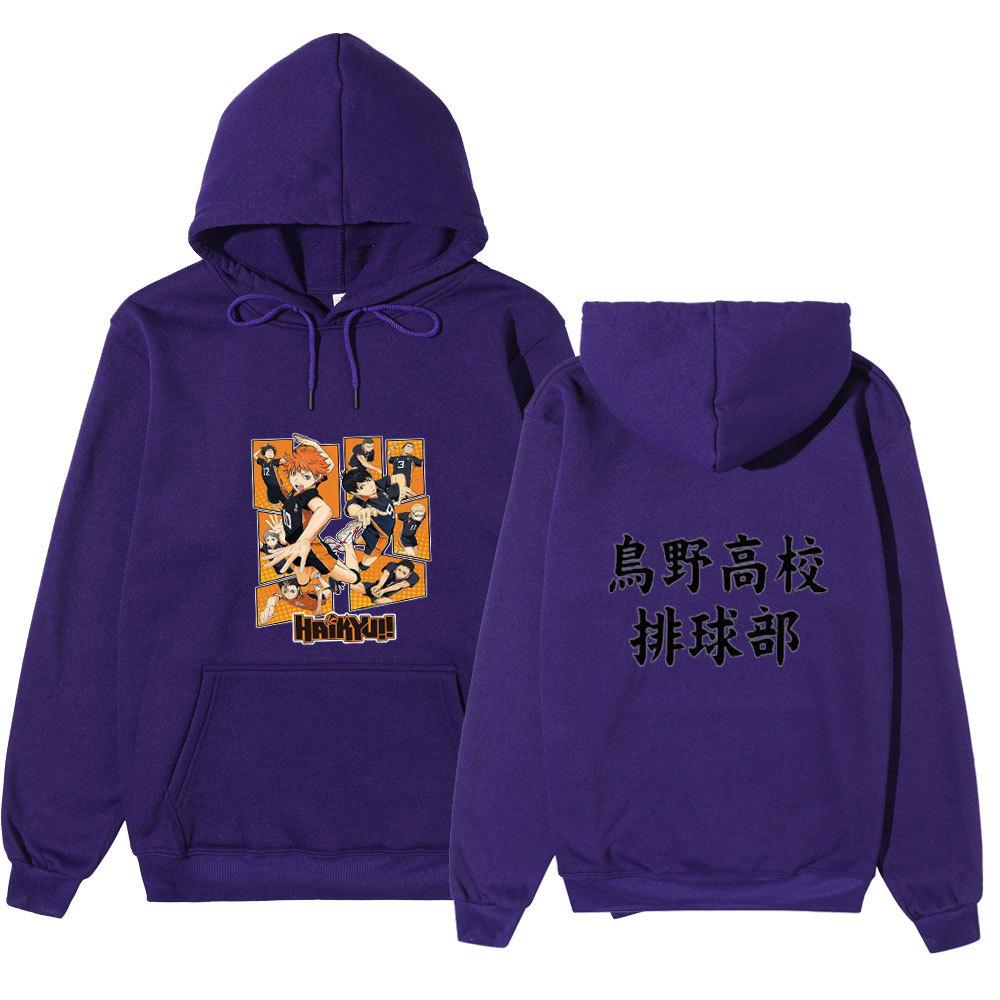 Haikyuu Karasuno High Volleyball Club Front Comic Characters Back Chinese Text Unisex Fleece Hoodie Anime Long Sleeve Pullover Sweatshirt