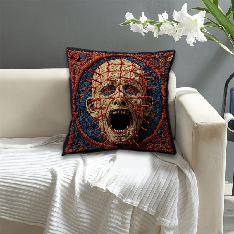 Vikama Embroidery-Style Horror Movie Cushion Cover Gothic Horror Style Living Room Sofa Cushion Cover Home Decor
