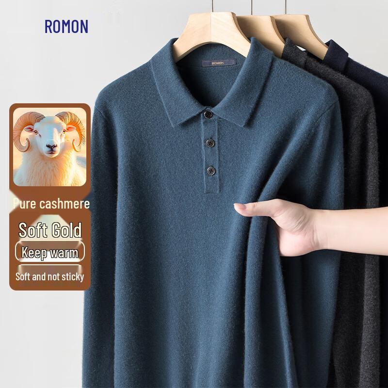 ROMON Men's Pure Cashmere Polo Neck Sweater