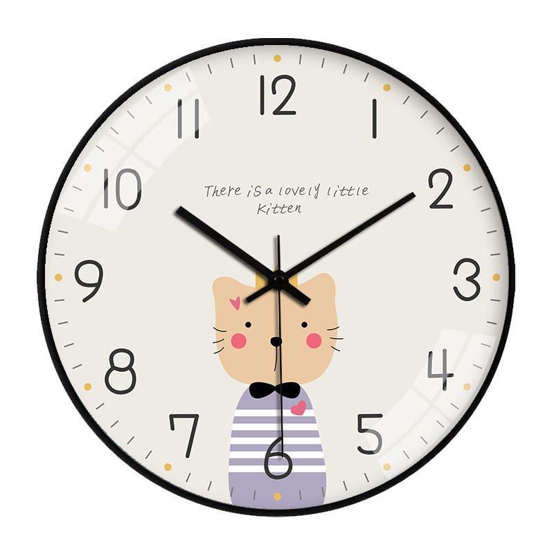 Cute Kitten Cartoon Wall Clock Minimalist Nursery Decor with Sweet Cat Design Silent Non-Ticking Easy To Read for Kids Bedroom