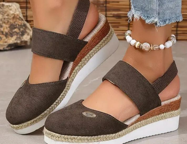 Cross-Border Plus Size 2025 Backless Wedge Sandals: Lightweight, Rope Braid, Closed Toe, Elastic Band, Thick Sole Women's Shoes.