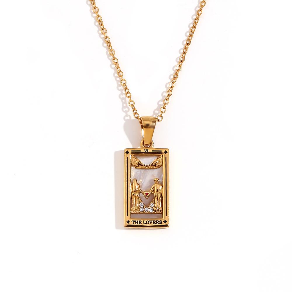 18K Gold-Plated Stainless Steel Tarot Card Necklace - European & American Retro Style
