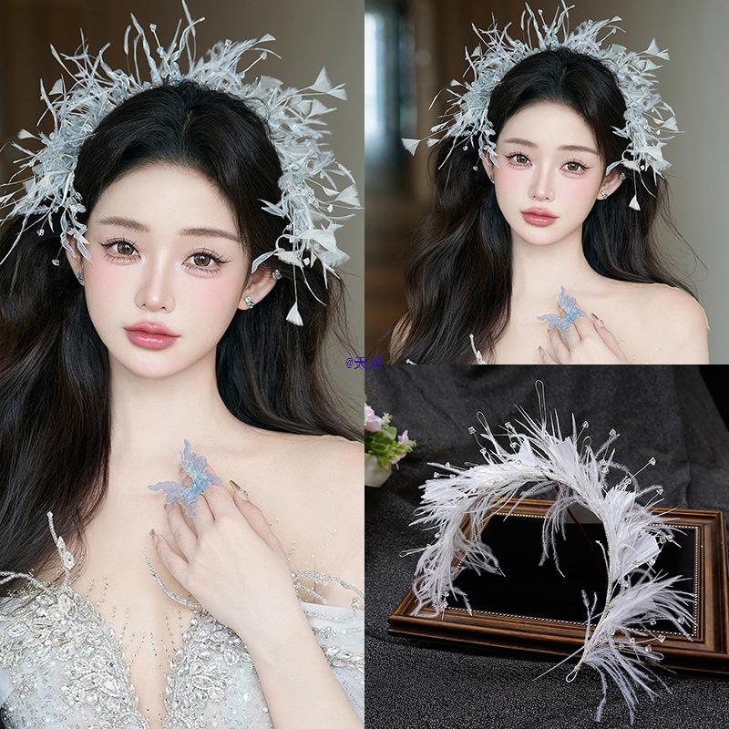 Mori Style Fairy Feather Bridal Headpiece - Versatile Wedding Headband & Beautiful Temperament Accessory