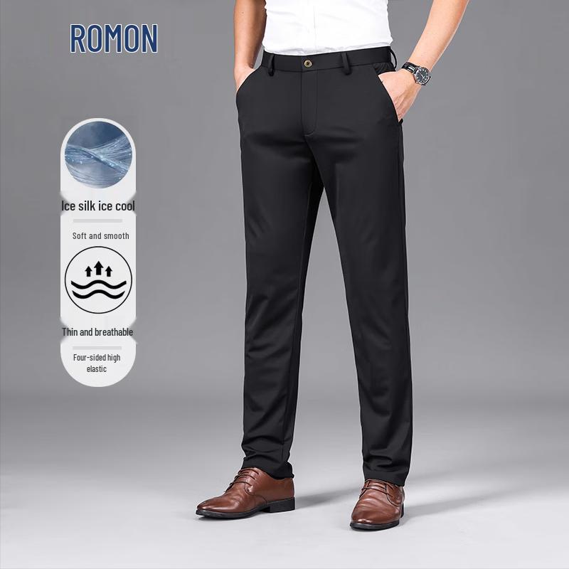 Romon Men s Straight Fit Stretch Casual Trousers 35
